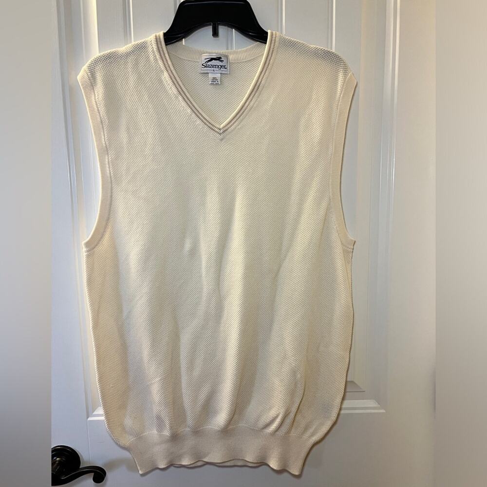 Slazenger Men's Cream V-Neck Pullover Sweater Golf Vest Size Large
